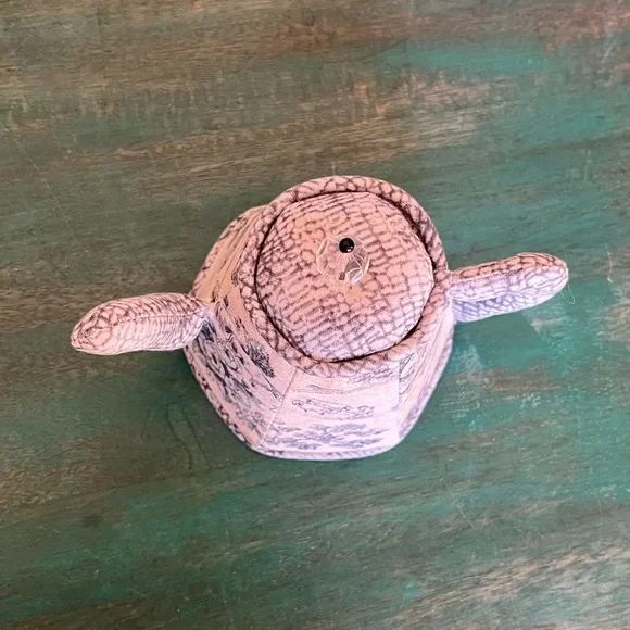 Toile Cloth Teapot Pin Cushion | Vintage | 4-1/4” T, 5-1/2” W - Picture 7 of 11